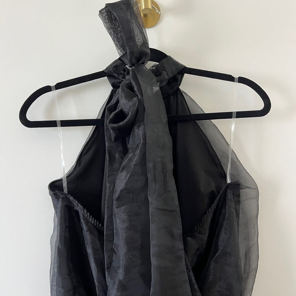 Klesis Black Organza Halter Mock Neck Thong Bodysuit Womens Medium - Picture 5 of 13